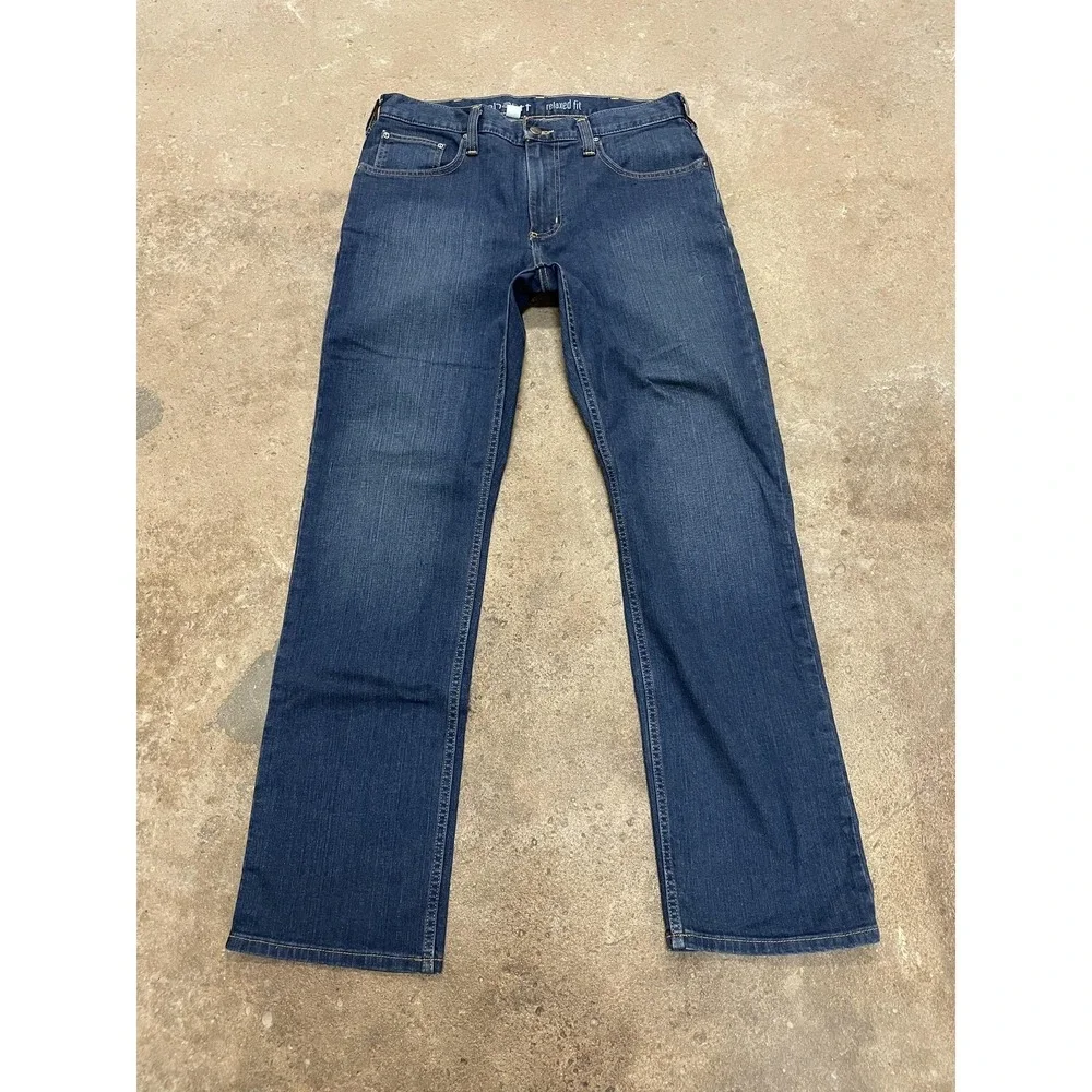 Carhartt 102804-498 Jeans Mens 34x32 Dark Wash Blue‎ Relaxed Straight Zip Fly